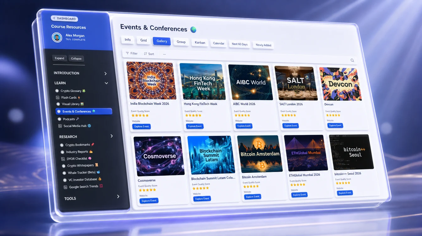 Calendar with event markers representing Events and Conferences